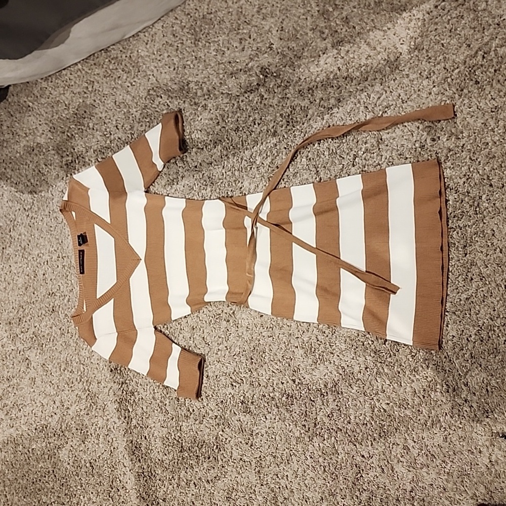Tan & white striped dress